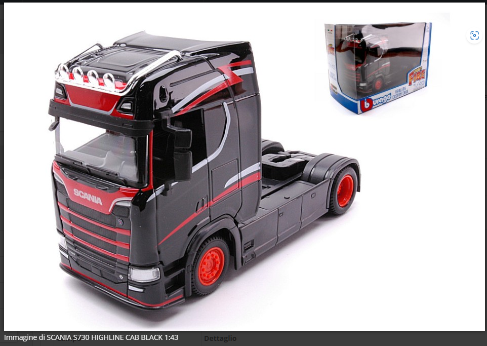 Bburago Scania S730 Highline Cab Black 1:43 modellino camion